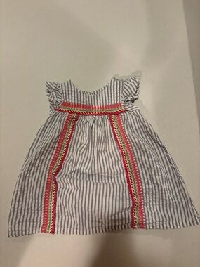 Jessica Simpson Girls 2T Lightweight Summery Blue Striped Dress with Pink Trim